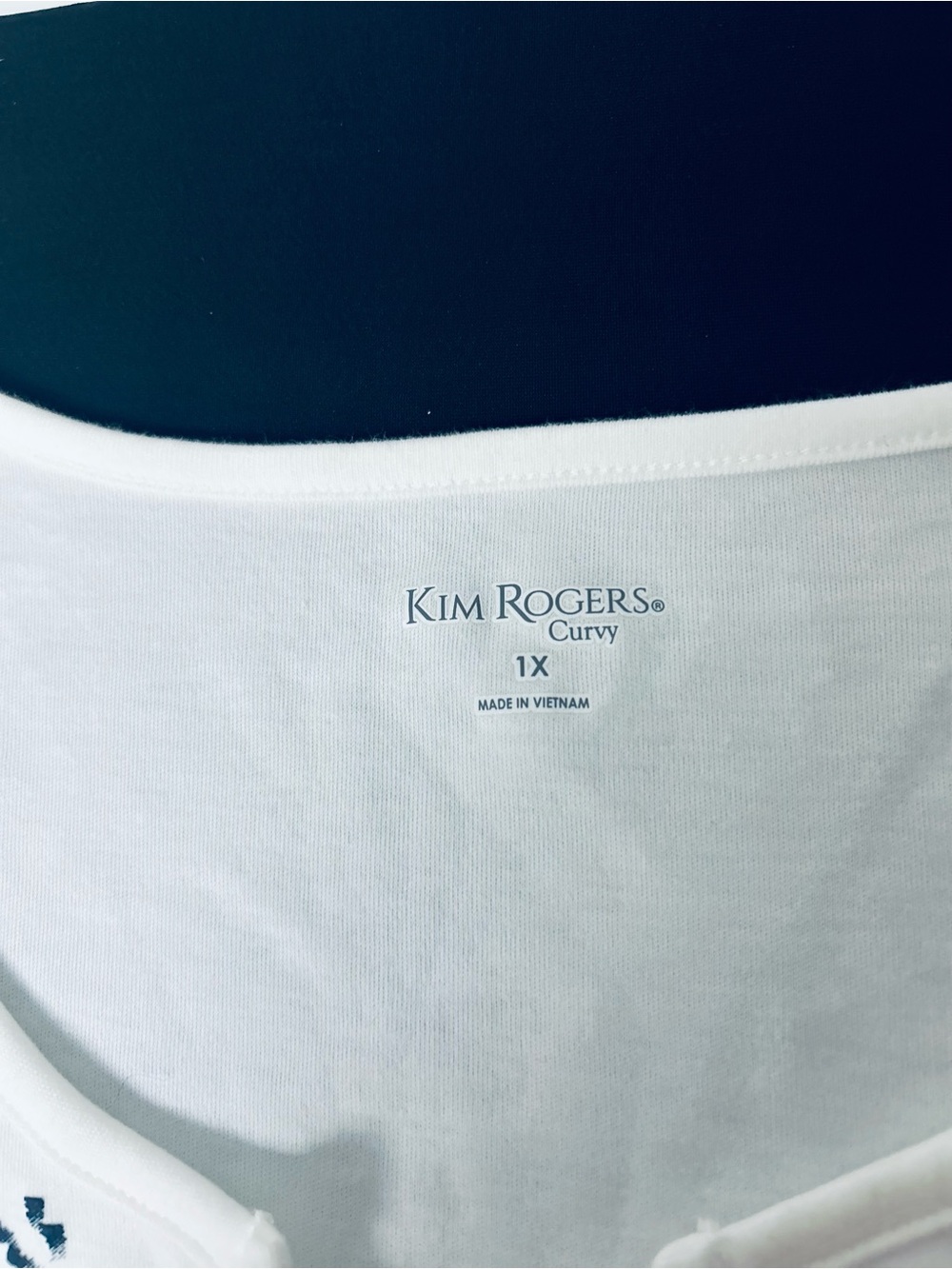 Kim Rogers White Tank Top with Navy Embroidery and Tassel - Picture 2 of 5